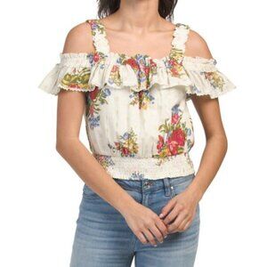 House of Harlow Womens Top Floral Smocked Ruffle Tank X-Small